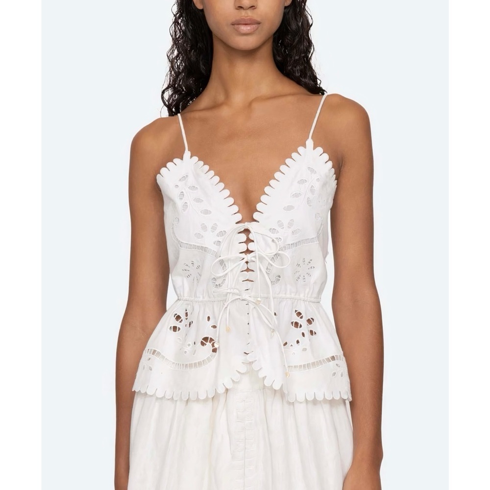 NWT SEA New York White Eyelet Embroidered Tie-Front Liat Cami Top